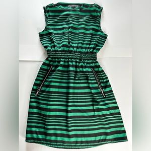 FEATHERS Green & Black Striped Sleeveless Dress Size Medium.